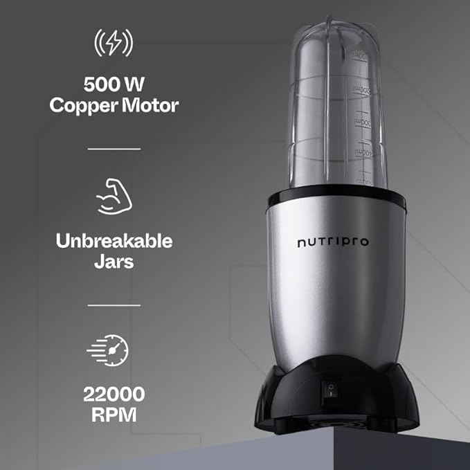 NutriPro Juicer Mixer Grinder - Smoothie Maker - 500 Watts (2 Jars & 1 Blade, Silver)
